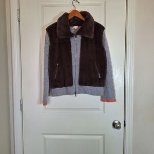 Lisa Todd Women's Faux Fine Charcoal Java Romancin Ful Zip Sweater Jacket Size L